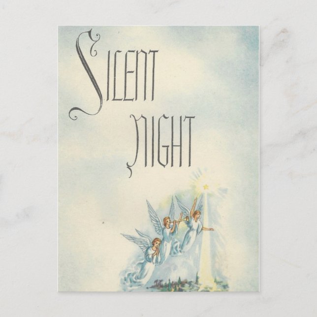 Vintage Christmas Silent Night Angels Holiday Postcard (Front)