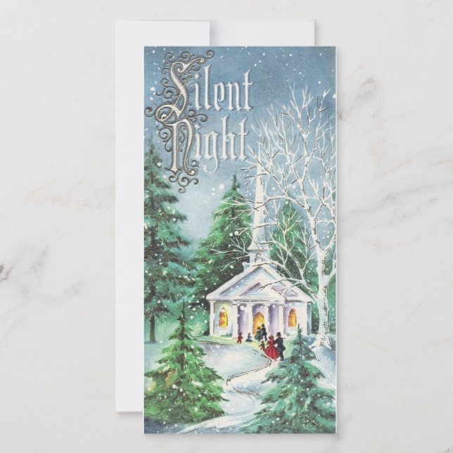 Vintage Christmas Silent Night Church Holiday Card (Front)