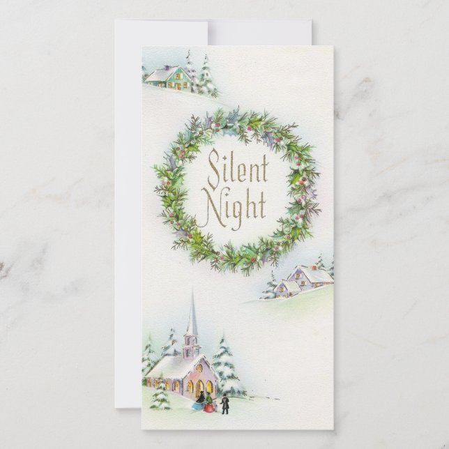 Vintage Christmas Silent Night Church Holiday Card (Front)