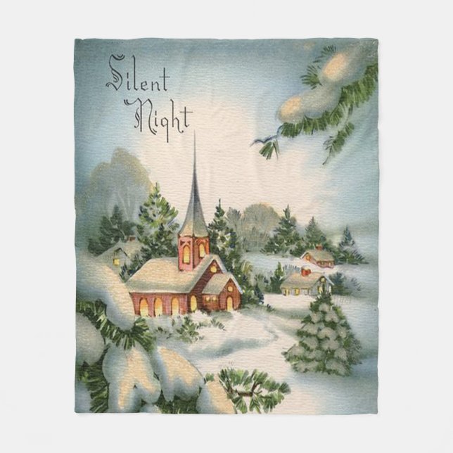 Vintage Christmas Silent Night Country Church Fleece Blanket (Front)
