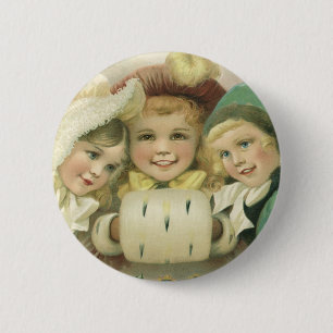 Vintage Christmas Sisters, Victorian Children 6 Cm Round Badge