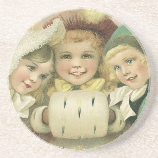 Vintage Christmas Sisters, Victorian Children Coaster (Front)