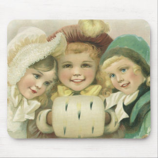 Vintage Christmas Sisters, Victorian Children Mouse Mat