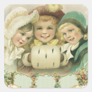Vintage Christmas Sisters, Victorian Children Square Sticker