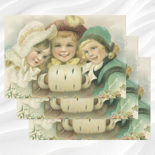 Vintage Christmas Sisters, Victorian Children Wrapping Paper Sheet
