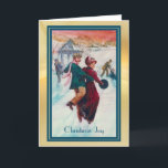 Vintage Christmas Skate Dancing Couple Holiday Card<br><div class="desc">The front of this Christmas greeting card has a vintage early 20th century image of a couple skate dancing. The woman is dressed in a red coat and hat, and the man has a green coat and jaunty hat. Behind them are other skaters and a white gazebo. The matching text...</div>