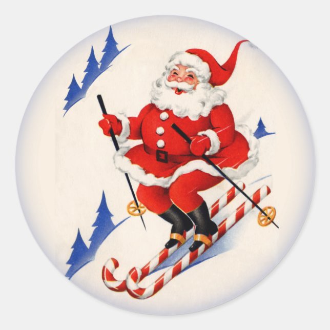 Vintage Christmas Skiing Santa Claus Sticker (Front)