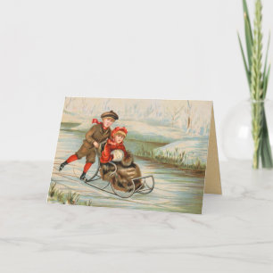 Vintage Christmas Sledding Cards