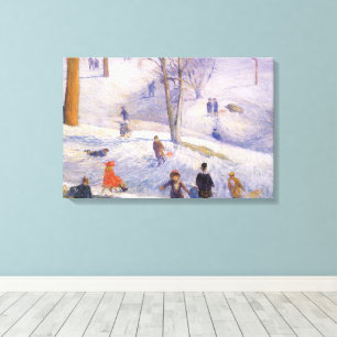 Vintage Christmas, Sledding, Central Park Glackens Canvas Print