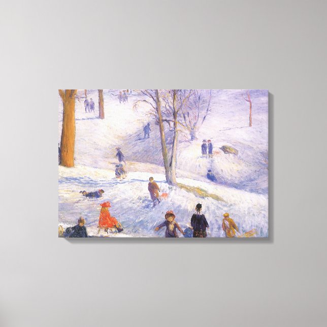 Vintage Christmas, Sledding, Central Park Glackens Canvas Print (Front)