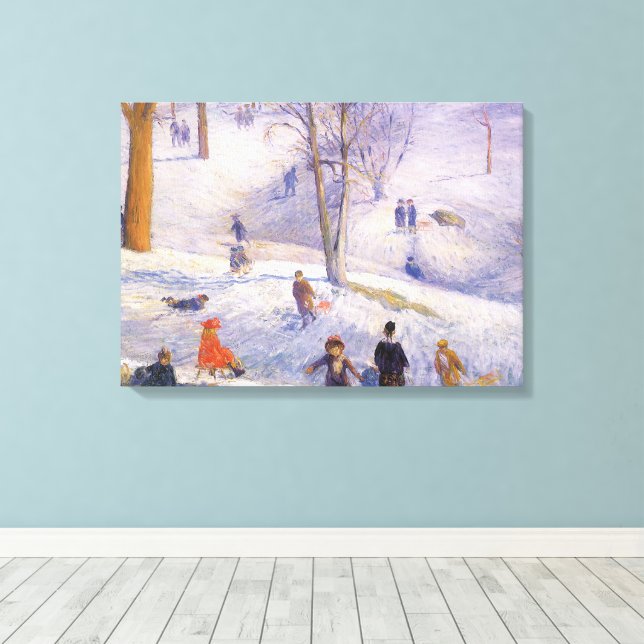 Vintage Christmas, Sledding, Central Park Glackens Canvas Print (Insitu(Wood Floor))