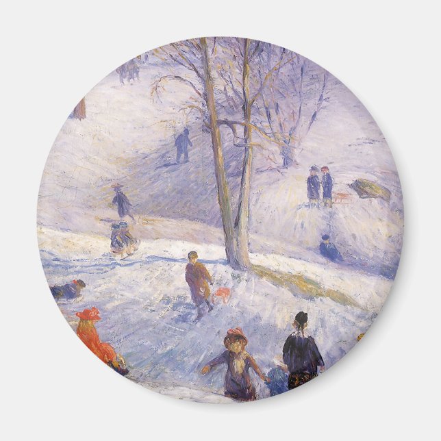 Vintage Christmas, Sledding, Central Park Glackens Magnet (Front)