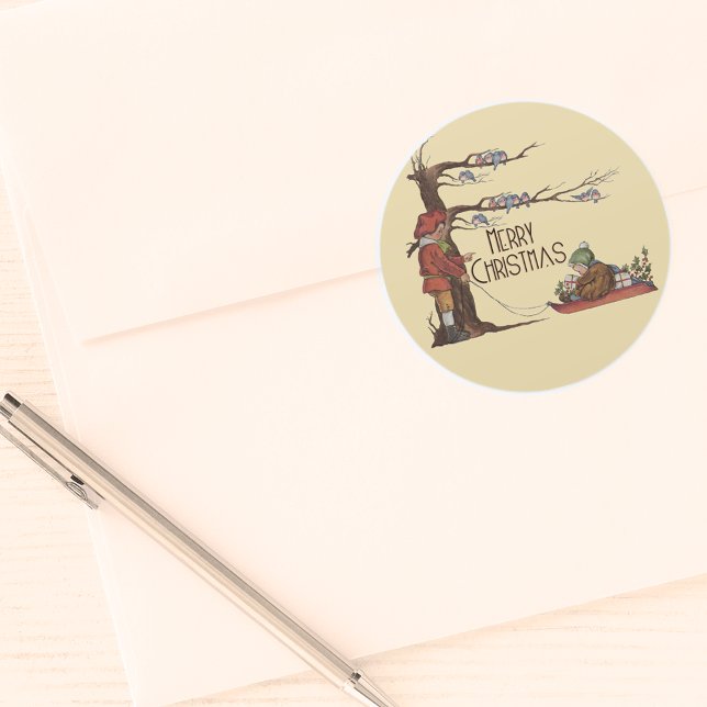 Vintage Christmas Sledding Heart Sticker (Creator Uploaded)