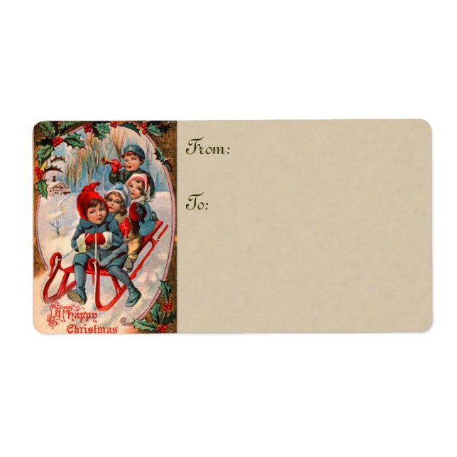 Vintage Christmas Sledding Large Gift Tags (Front)