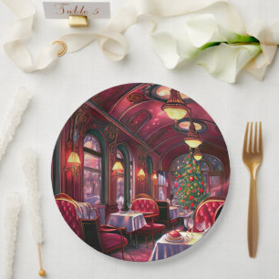 Vintage Christmas Sleep Express Restaurant  Paper Plate
