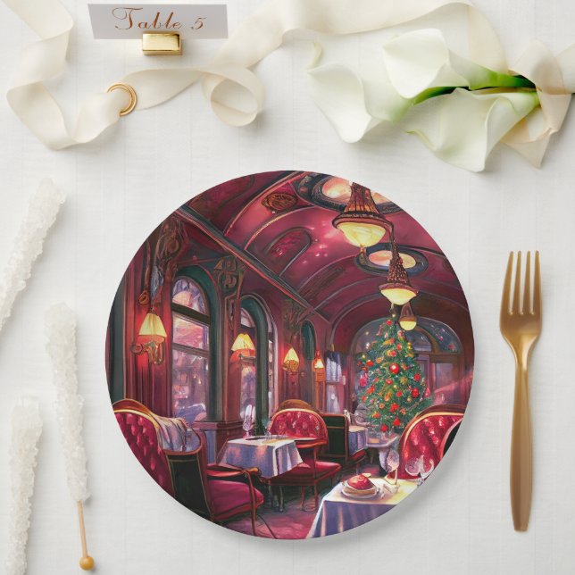 Vintage Christmas Sleep Express Restaurant  Paper Plate (Wedding)