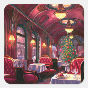 Vintage Christmas Sleep Express Restaurant Square Sticker