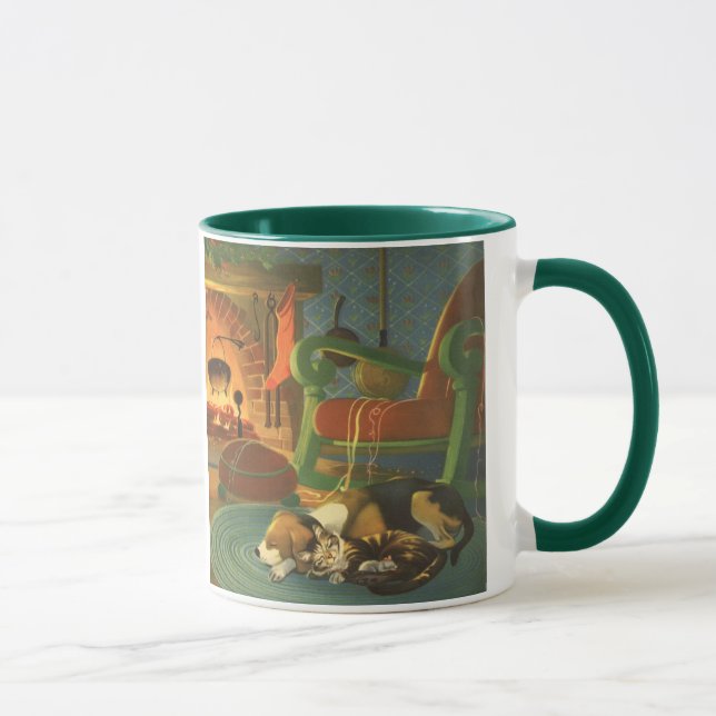Vintage Christmas, Sleeping Animals by Fireplace Mug (Right)