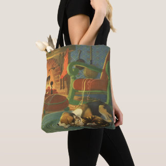 Vintage Christmas, Sleeping Animals by Fireplace Tote Bag