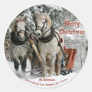 Vintage Christmas, Sleigh Bells Return Address Classic Round Sticker