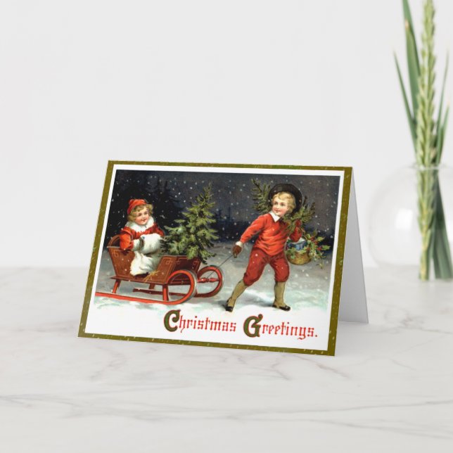Vintage Christmas Sleigh Ride Holiday Card (Front)
