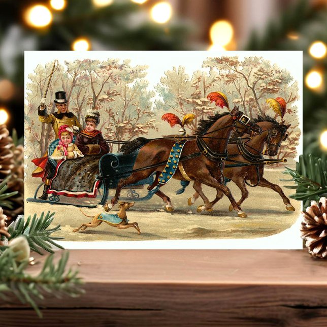 Vintage Christmas Sleigh Ride Holiday Postcard (Creator Uploaded)