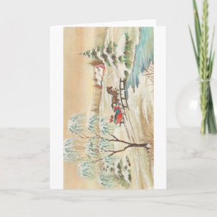 Vintage Christmas Sleigh Ride Scene Holiday Card