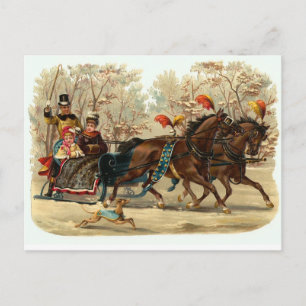 Vintage Christmas sleigh ride snow Postcard