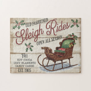 Vintage Christmas Sleigh Rides Jigsaw Puzzle