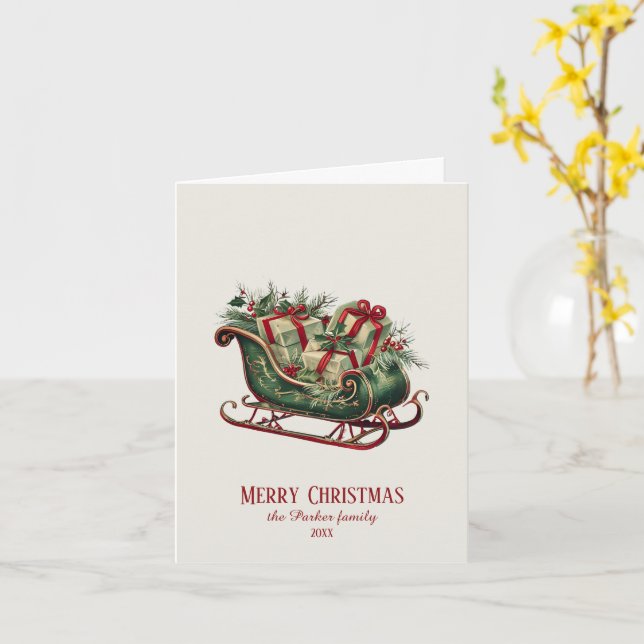 Vintage Christmas Sleigh with Gifts and Greenery  Card (Yellow Flower)