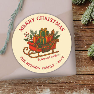 Vintage Christmas Sleigh with Gifts Classic Round Sticker