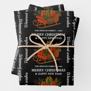 Vintage Christmas Sleigh with Gifts Personalized Wrapping Paper Sheet