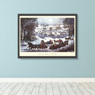 Vintage Christmas Sleighs, Central Park in Winter Canvas Print