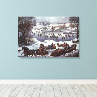Vintage Christmas Sleighs, Central Park in Winter Canvas Print
