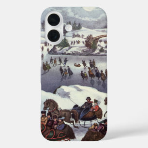Vintage Christmas Sleighs, Central Park in Winter iPhone 16 Case