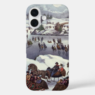 Vintage Christmas Sleighs, Central Park in Winter iPhone 16 Case