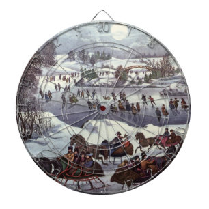 Vintage Christmas Sleighs, Central Park in Winter Dartboard