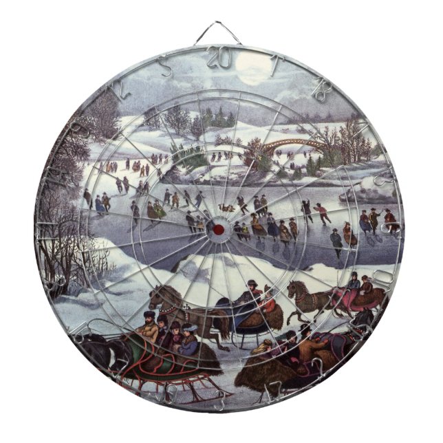 Vintage Christmas Sleighs, Central Park in Winter Dartboard (Front)