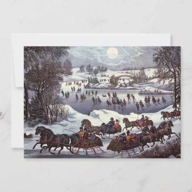 Vintage Christmas Sleighs, Central Park in Winter Invitation (Front)