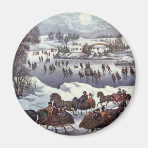 Vintage Christmas Sleighs, Central Park in Winter Magnet