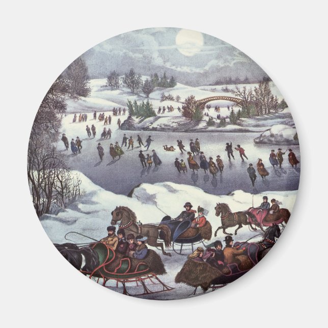 Vintage Christmas Sleighs, Central Park in Winter Magnet (Front)