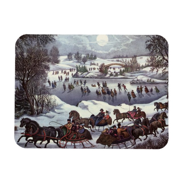Vintage Christmas Sleighs, Central Park in Winter Magnet (Horizontal)