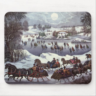 Vintage Christmas Sleighs, Central Park in Winter Mouse Mat
