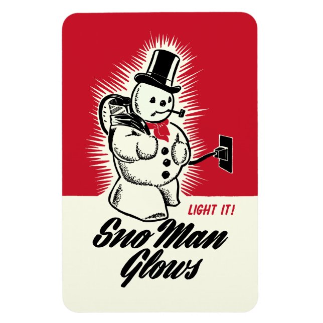 Vintage Christmas Sno Man Glows Magnet (Vertical)
