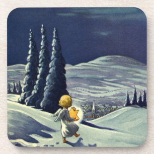 Vintage Christmas, Snow Angel Walking with a Star Coaster