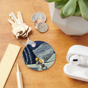 Vintage Christmas, Snow Angel Walking with a Star Key Ring