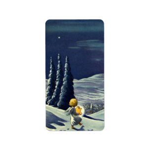 Vintage Christmas, Snow Angel Walking with a Star Label