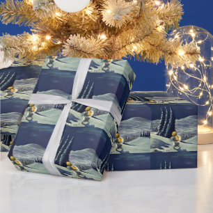 Vintage Christmas, Snow Angel Walking with a Star Wrapping Paper