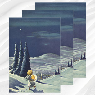 Vintage Christmas, Snow Angel Walking with a Star Wrapping Paper Sheet