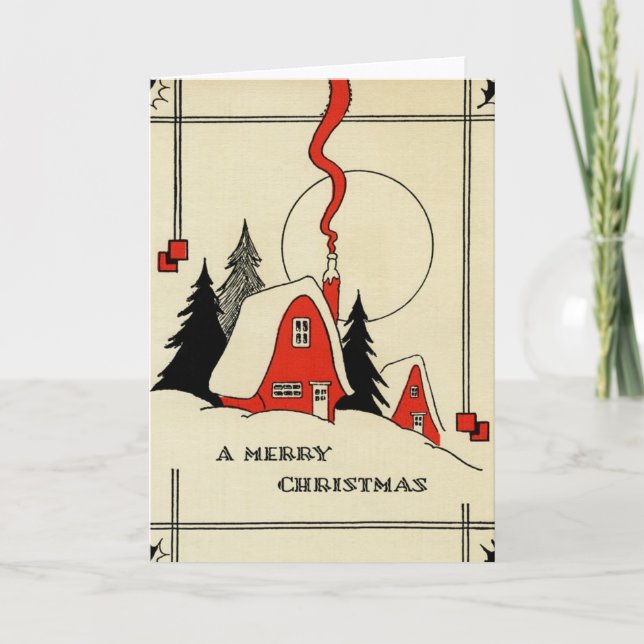 Vintage Christmas Snow Cabin Holiday Card (Front)
